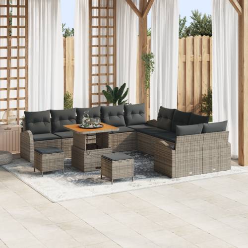 13 Dijelni Vrtni Sofa Set s Jastučićima Sivi Poli Ratan Akacija Cijena
