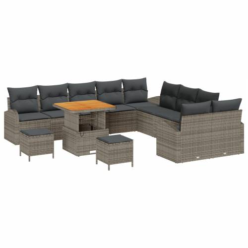 13 Dijelni Vrtni Sofa Set s Jastučićima Sivi Poli Ratan Akacija Cijena
