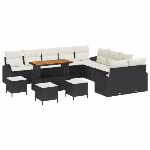 14-dijelni vrtni sofa set s jastučićima Crni Poli Ratan Akacija Cijena