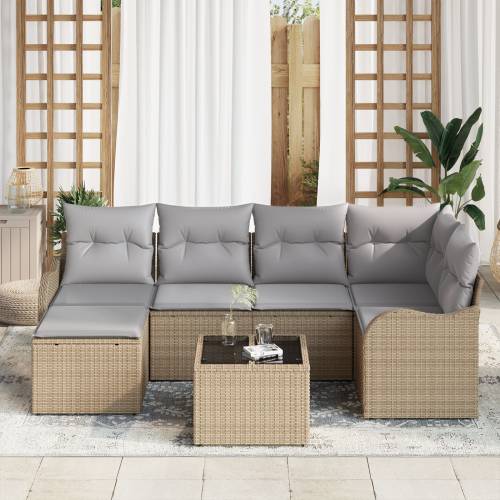 7 komadna vrtna sofa set s jastucima crni poly ratan Cijena