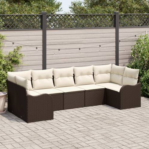 7 Dijelna Vrtna Sofa Set s Jastucima Smeđi Poliratan Cijena