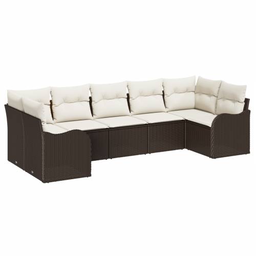 7 Dijelna Vrtna Sofa Set s Jastucima Smeđi Poliratan Cijena
