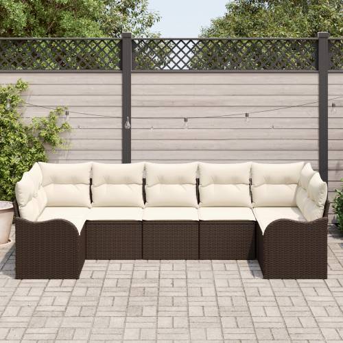 7 Dijelna Vrtna Sofa Set s Jastucima Smeđi Poliratan Cijena