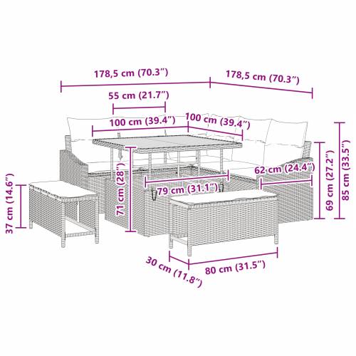8-dijelni vrtni sofa set s jastučićima crni poli ratan acacia Cijena