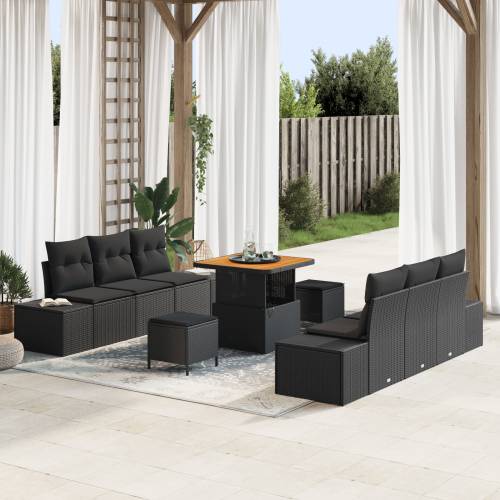 9-dijelni vrtni sofa set s jastučićima crni poli ratan akacija Cijena