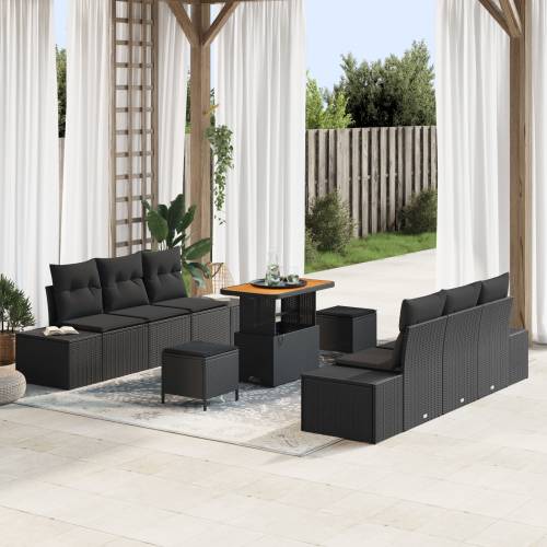 9-komadni vrtni sofa set s jastučićima crni poli ratan akacija Cijena
