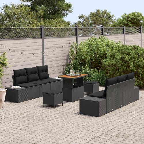 9-komadni vrtni sofa set s jastučićima crni poli ratan akacija Cijena