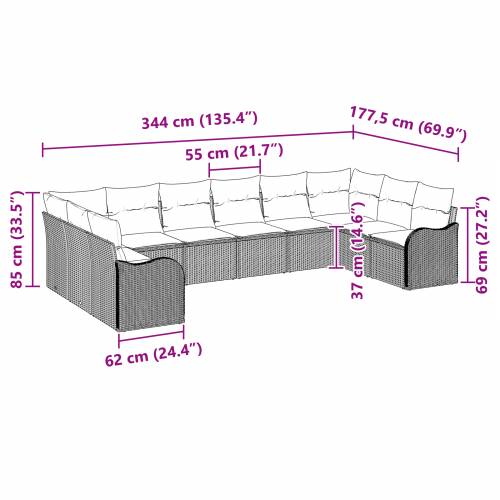 set od 10 komada vrtnih sofa s jastučićima bež poli ratan Cijena