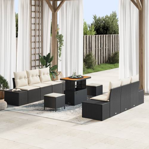 9-dijelni vrtni sofa set s jastučićima Crni Poly Rattan Akacija Cijena