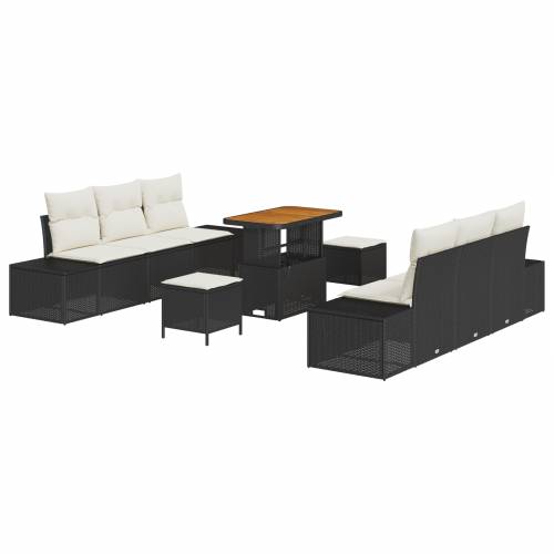 9-dijelni vrtni sofa set s jastučićima Crni Poly Rattan Akacija Cijena