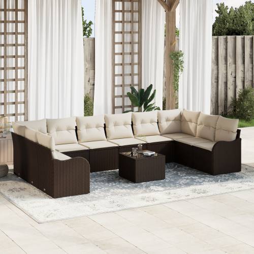 10-dijelni set sofa za vrt s jastucima sivi poli ratan Cijena