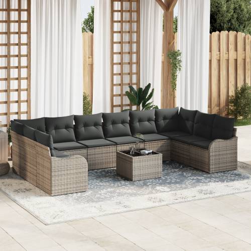 Set od 10 komada vrtnih sofa s jastučićima crni poli ratan Cijena