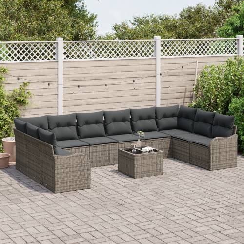 Set od 10 komada vrtnih sofa s jastučićima crni poli ratan Cijena