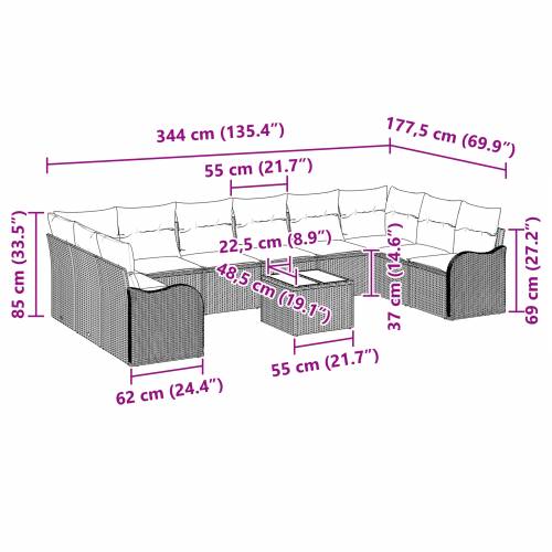 set vrtne sofe od 11 komada s jastučićima sivi Poly Rattan Cijena