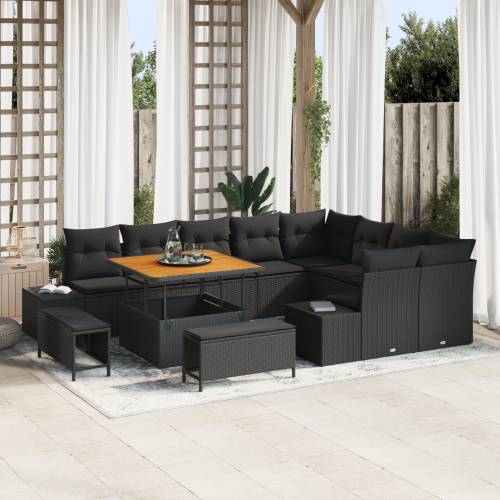 12-dijelni vrtni sofa set s jastučićima Crni Poli Ratan Akacija Cijena