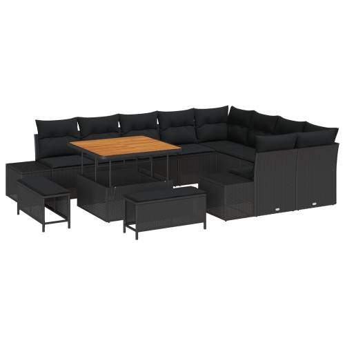 12-dijelni vrtni sofa set s jastučićima Crni Poli Ratan Akacija Cijena