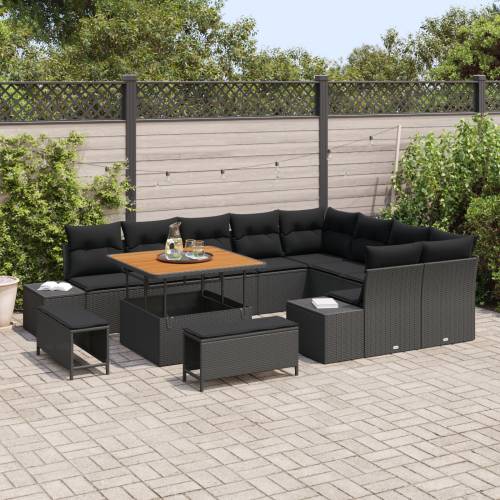 12-dijelni vrtni sofa set s jastučićima Crni Poli Ratan Akacija Cijena