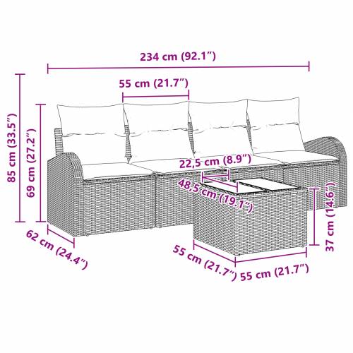 5-dijelni vrtni set sofe s jastučićima crni poli ratan Cijena
