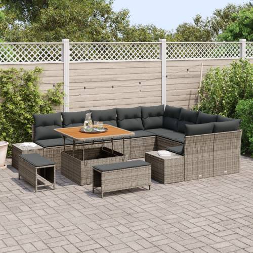 12 komada vrtni sofa set s jastucima siva poli ratan akacija Cijena