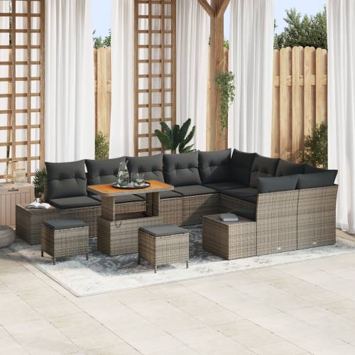 12 Dijelni Vrtni Sofa Set s Jastučićima Siva Poli Ratan Akacija Cijena