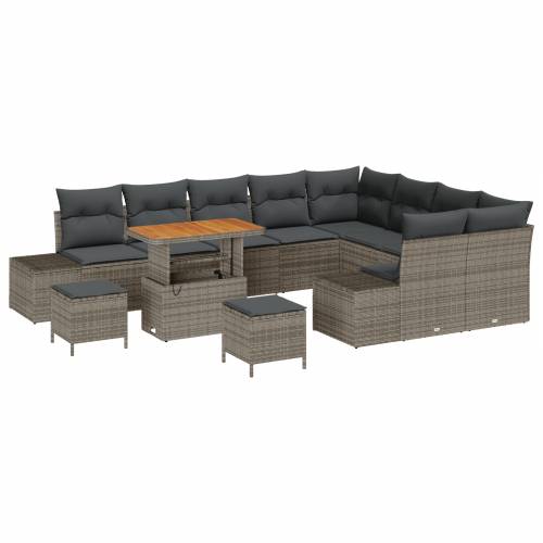 12 Dijelni Vrtni Sofa Set s Jastučićima Siva Poli Ratan Akacija Cijena