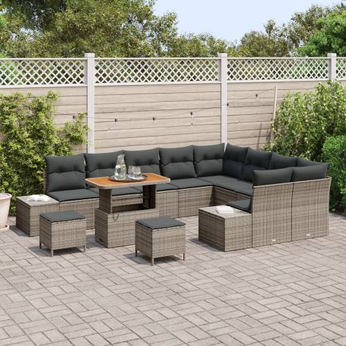 12 Dijelni Vrtni Sofa Set s Jastučićima Siva Poli Ratan Akacija Cijena