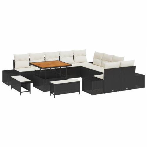 13-dijelni vrtni set sofa s jastučićima crni poli ratan akacija Cijena