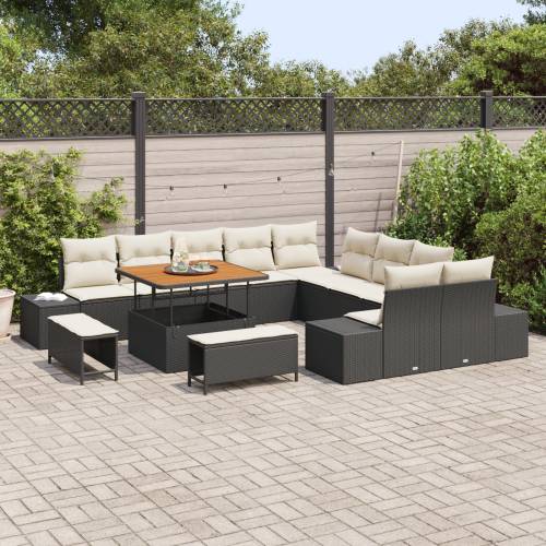 13-dijelni vrtni set sofa s jastučićima crni poli ratan akacija Cijena
