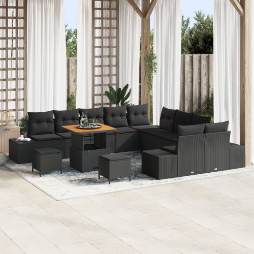 13-dijelni vrtni sofa set s jastucima Crna Poli Ratan Akacija Cijena