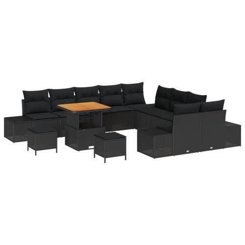 13-dijelni vrtni sofa set s jastucima Crna Poli Ratan Akacija Cijena
