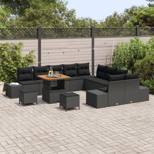 13-dijelni vrtni sofa set s jastucima Crna Poli Ratan Akacija Cijena