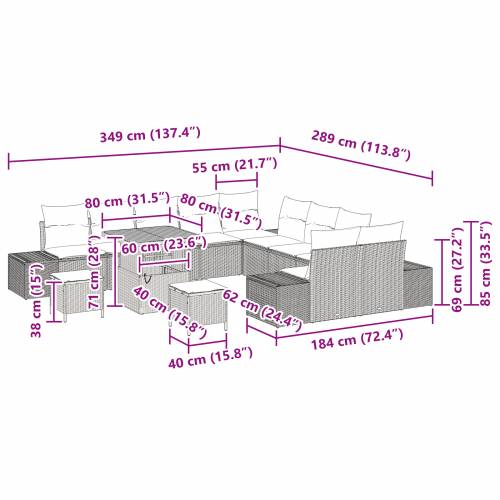 13-dijelni vrtni sofa set s jastucima Crna Poli Ratan Akacija Cijena