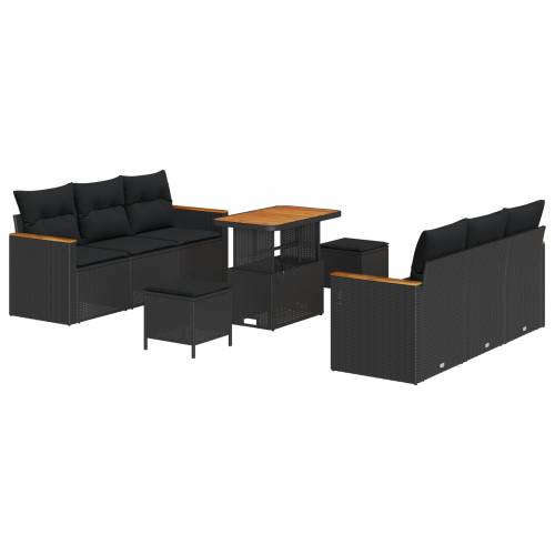 Vrtna garnitura - 9-dijelni set vrtnih sofa s jastučićima Crni poliratan akacija Cijena