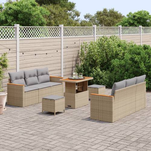 9 Dijelni Vrtni Sofa Set s Jastučićima Bež Poli Ratan Akacija Cijena