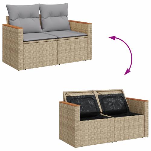9 Dijelni Vrtni Sofa Set s Jastučićima Bež Poli Ratan Akacija Cijena
