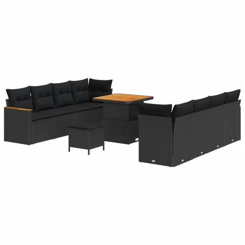 Vrtna garnitura - 11-dijelni set vrtnih sofa s jastučićima crni poli ratan akacija Cijena
