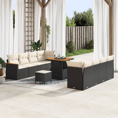11-dijelni Vrtni Sofa Set s Jastučićima Crni Poli Ratan Akacija Cijena