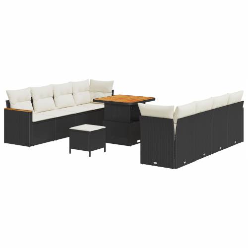 11-dijelni Vrtni Sofa Set s Jastučićima Crni Poli Ratan Akacija Cijena