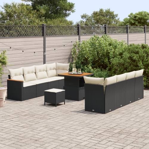 11-dijelni Vrtni Sofa Set s Jastučićima Crni Poli Ratan Akacija Cijena