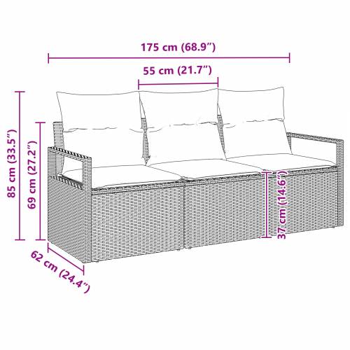 Set vrtnog kauča od 3 dijela s jastucima svjetlosive boje, poli ratan Cijena
