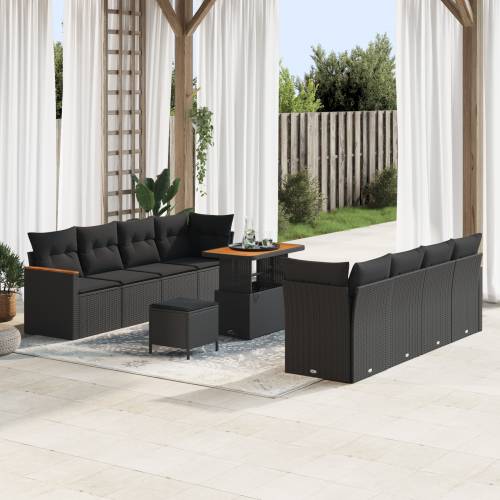 11-dijelni vrtni sofa set s jastučićima Crni Poli Ratan Akacija Cijena