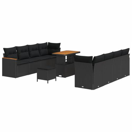 11-dijelni vrtni sofa set s jastučićima Crni Poli Ratan Akacija Cijena
