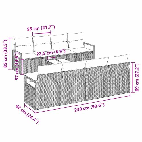9-dijelni set vrtne sofe s jastučićima sivo poli ratan Cijena