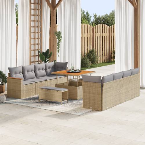 11-dijelni vrtni sofa set s jastučićima bež poli ratan akacija Cijena