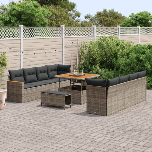 11-dijelni vrtni sofa set s jastučićima i sivim poli ratanom Cijena
