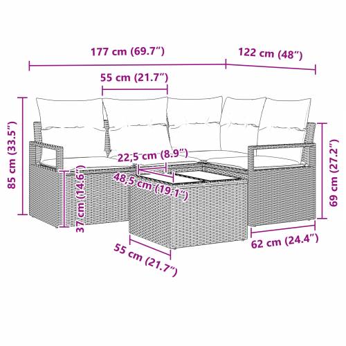 5 Dijelni vrtni kauč set (vrtna garnitura) s Jastucima Crni Poli Ratan Cijena