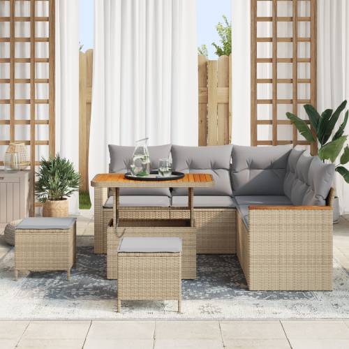 8-dijelni vrtni set sofa s jastučićima Bež poli ratan akacija Cijena