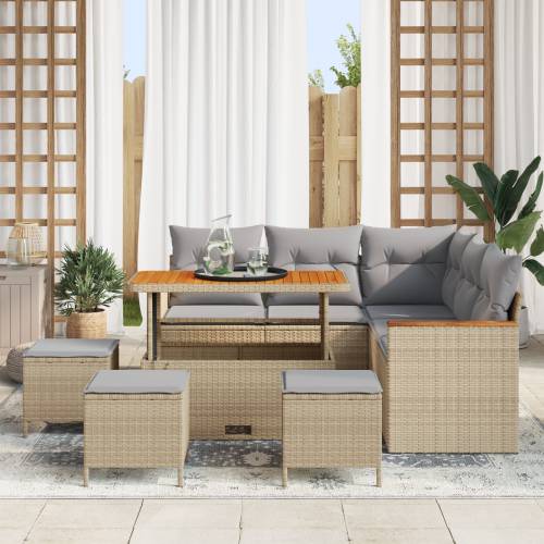 9-dijelni vrtni set sofa s jastučićima bež poli ratan akacija Cijena