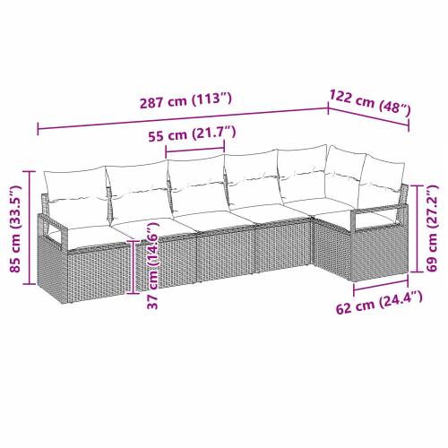 set od 6 komada vrtnih sofa s jastučićima svjetlosiva poli ratan Cijena