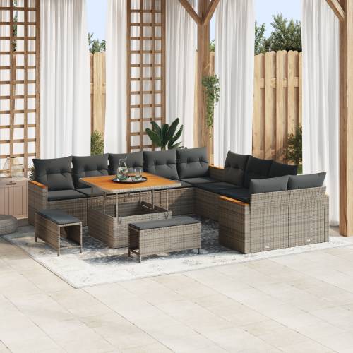 13 dijelni vrtni sofa set s jastučićima siva poli ratan akacija Cijena